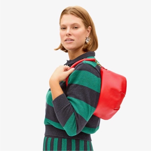 CLARE V. Petit Moyen Messenger Leather Shoulder or Crossbody Bag Rouge Nappa Red - Picture 2 of 13